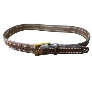 Wilson Leather Belt Men Size 32 Brown Thick Stitch Casual Western Brass Buckle